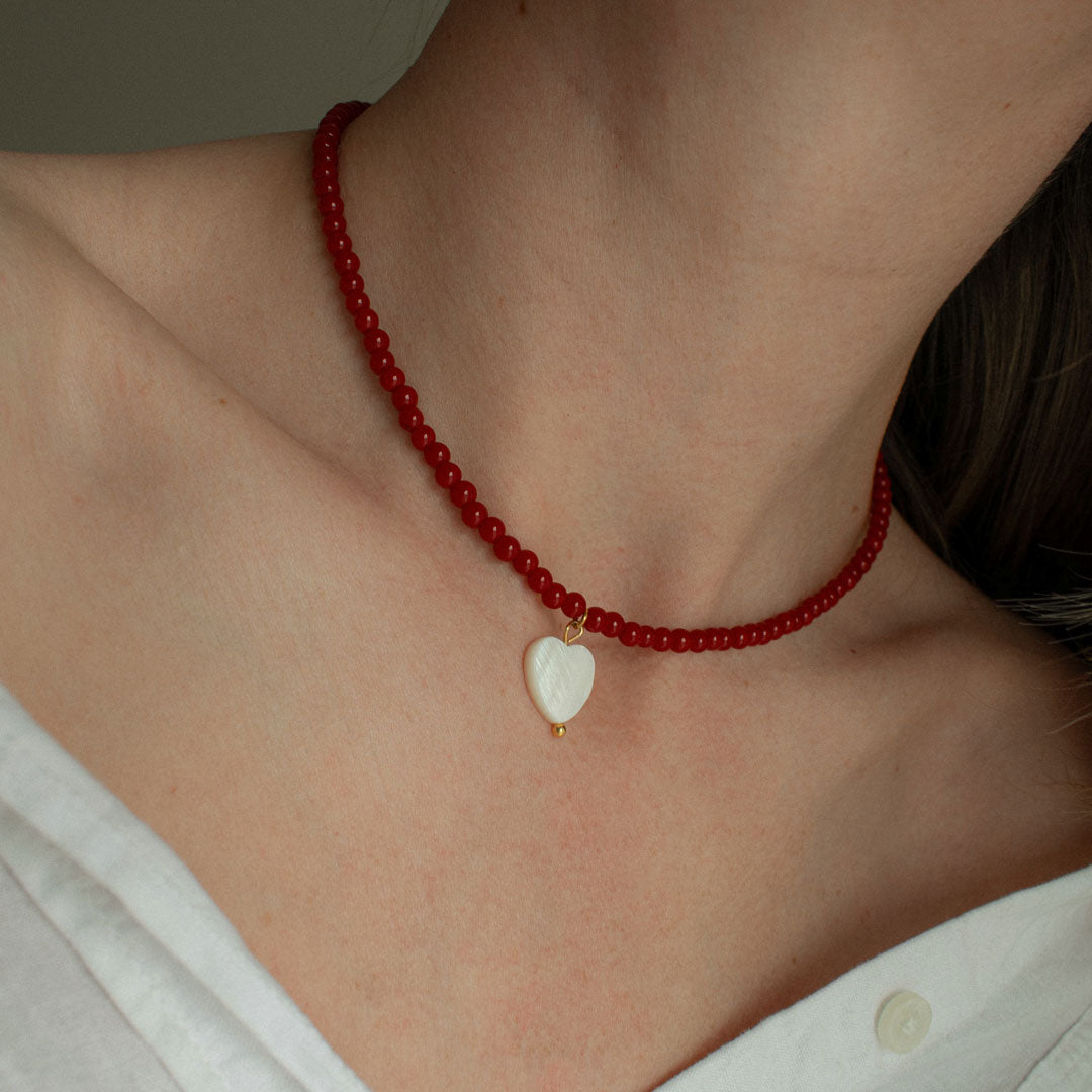 Red Beaded Heart Necklace