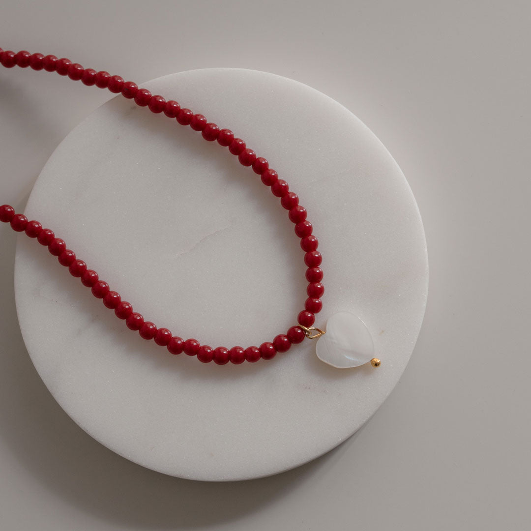 Red Beaded Heart Necklace