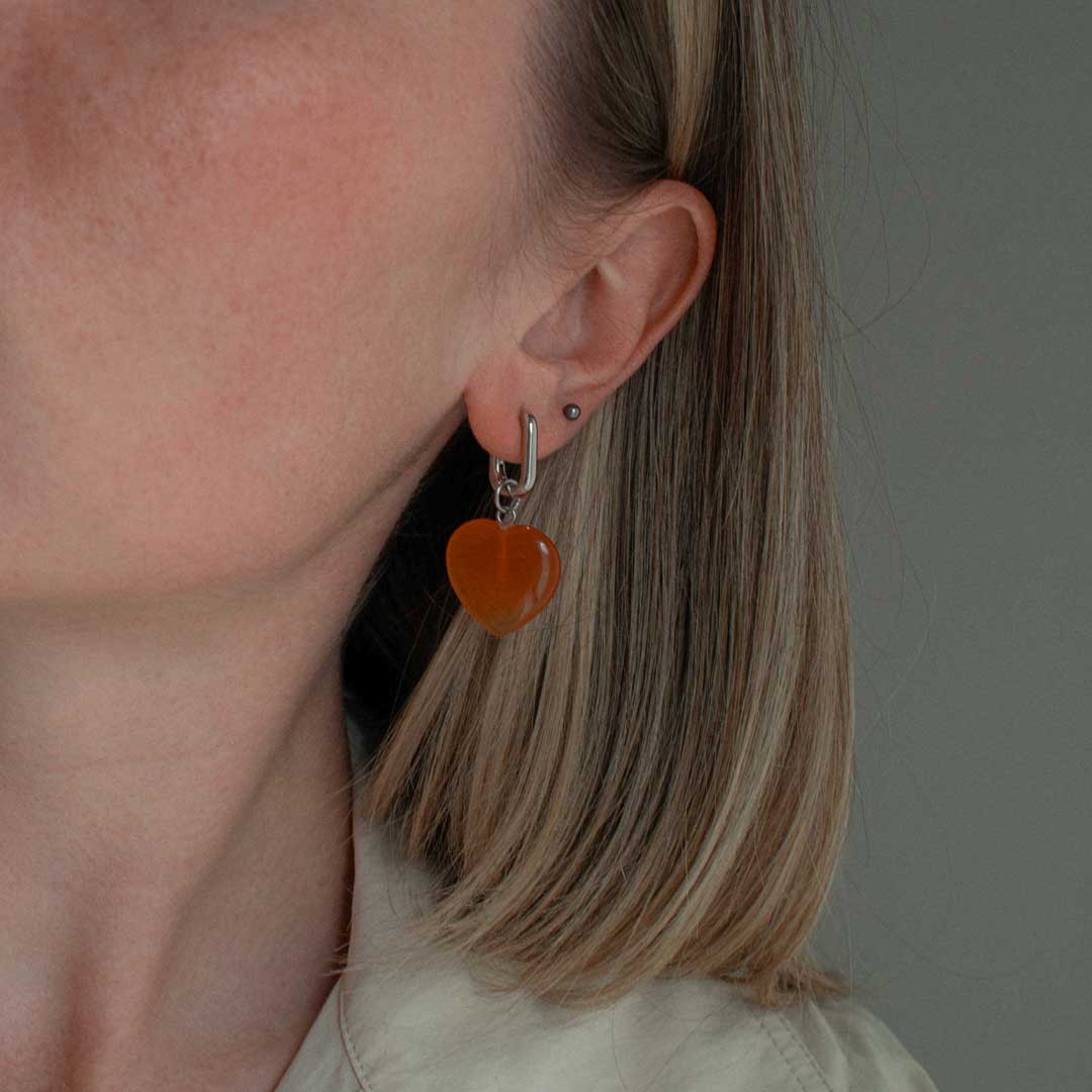 Asymmetric Orange Heart Earrings