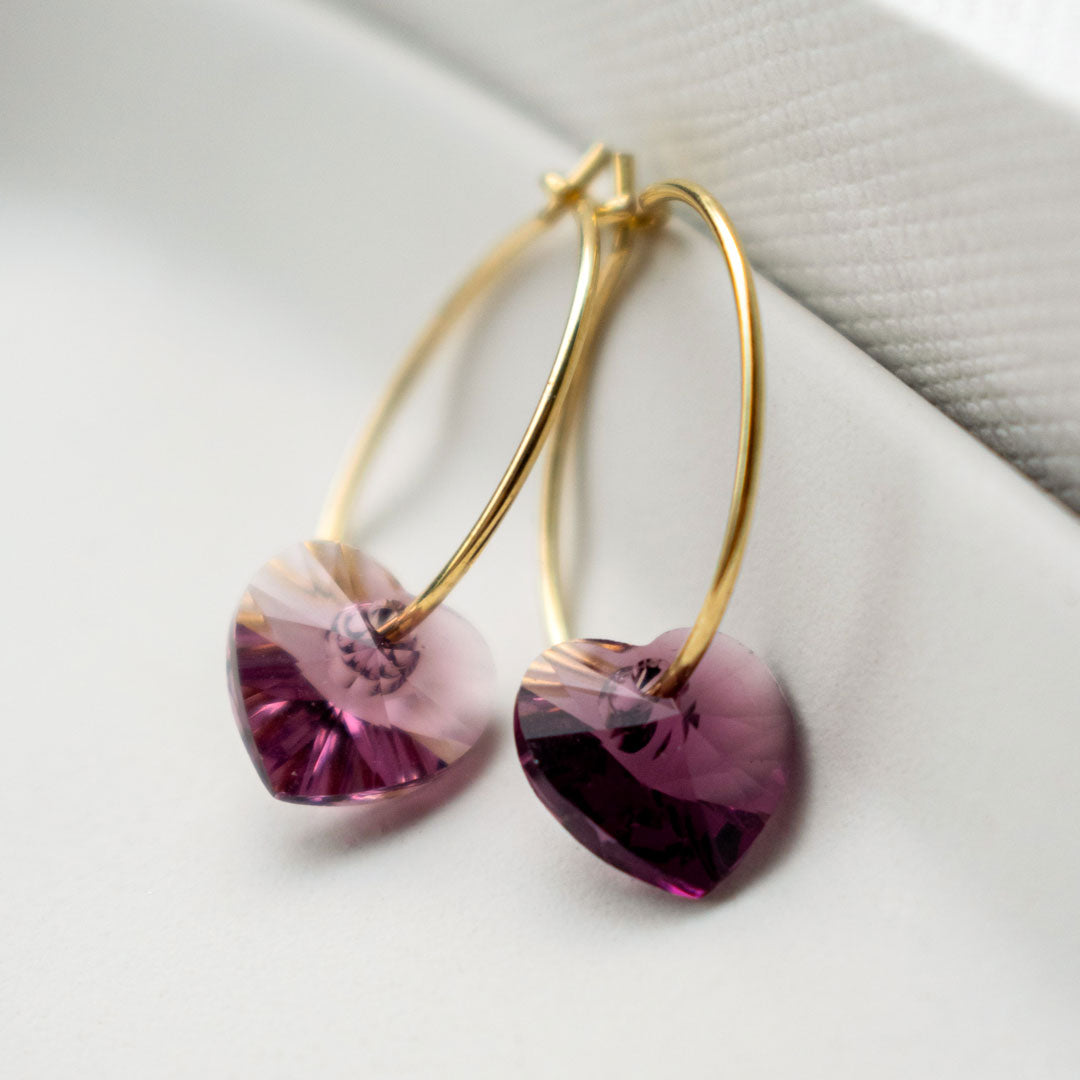 Серьги-кольца с кристаллами в форме сердца из серебра | Сделано в Эстонии 🇪🇪