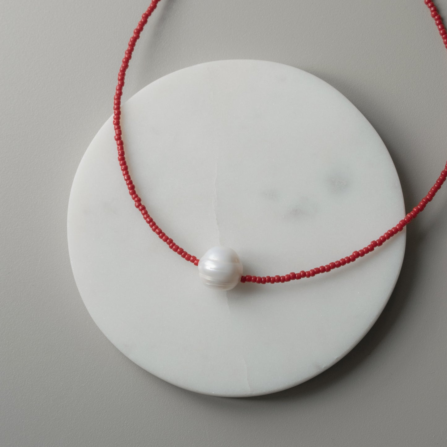 Red Beaded Pearl Necklace