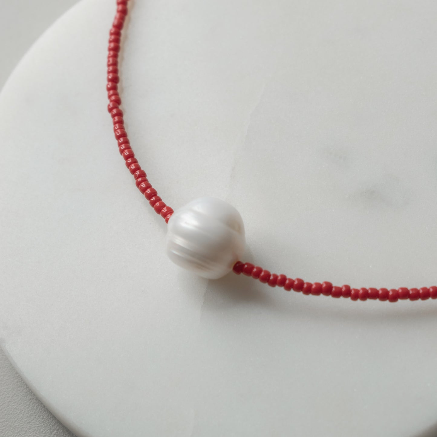 Red Beaded Pearl Necklace