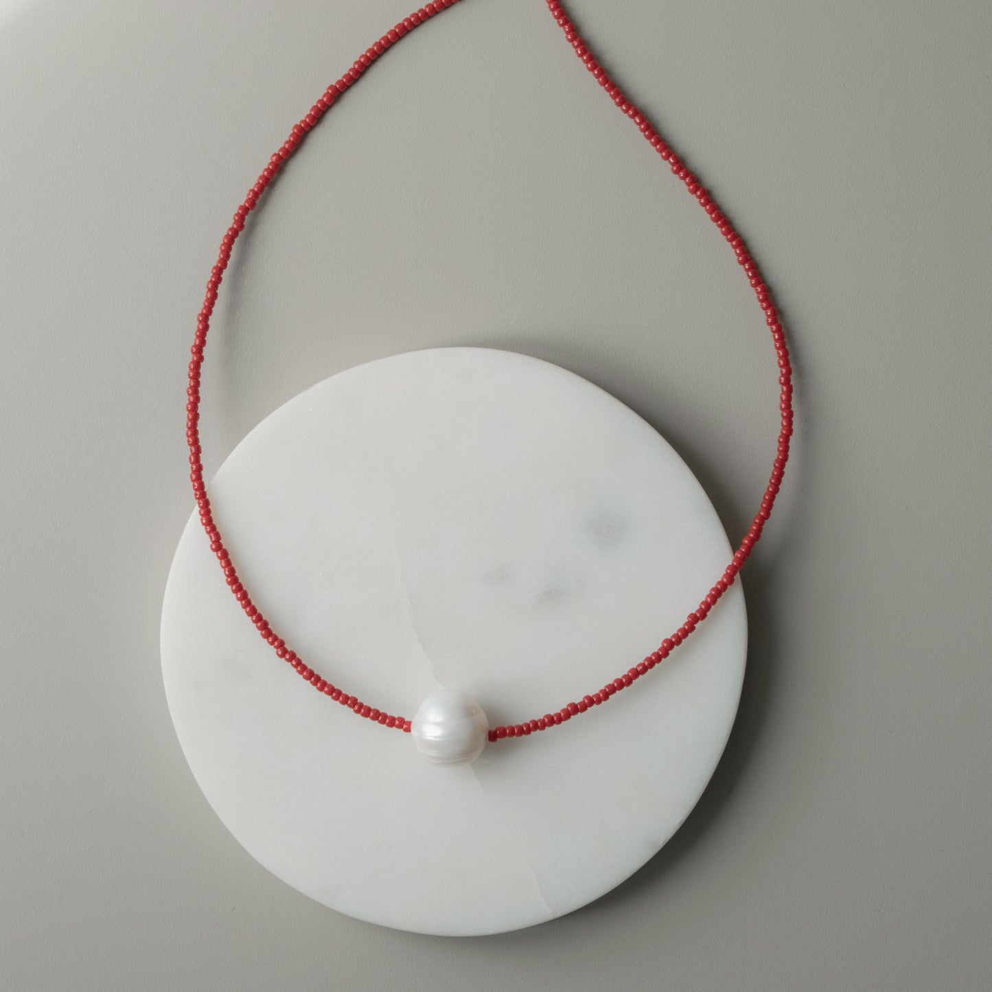 Red Beaded Pearl Necklace