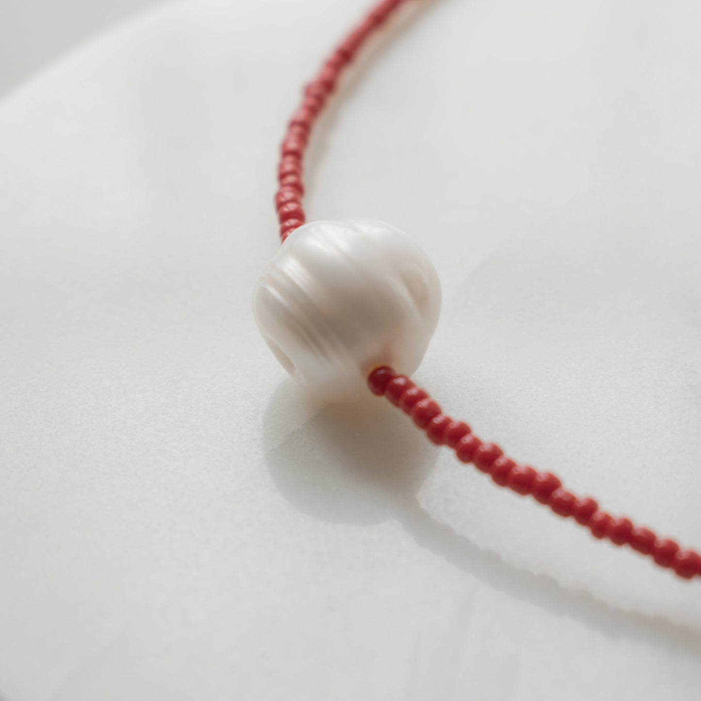 Red Beaded Pearl Necklace