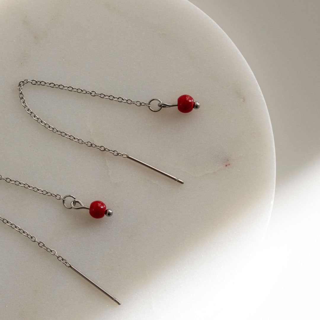 Red Bead Threader Earrings