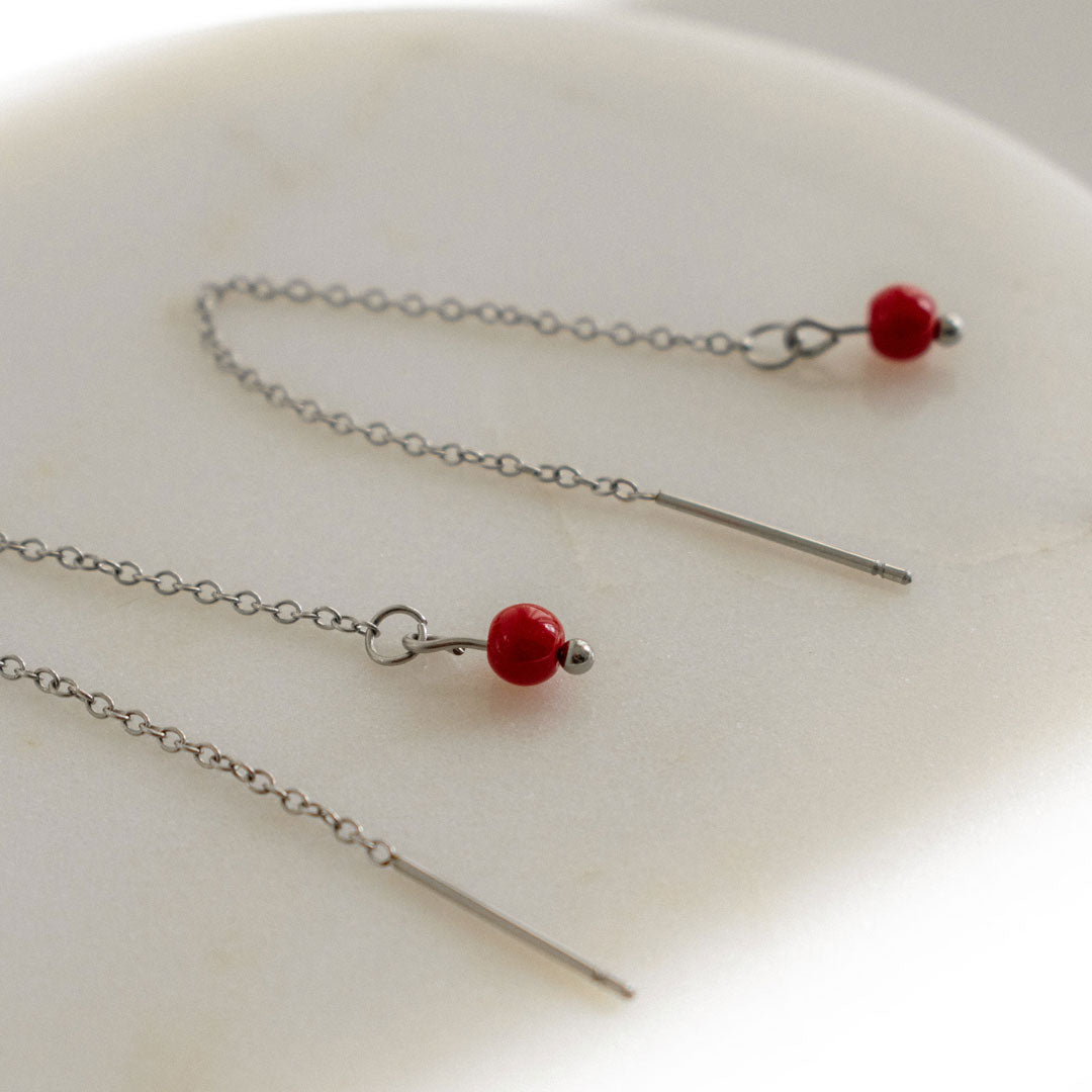 Red Bead Threader Earrings