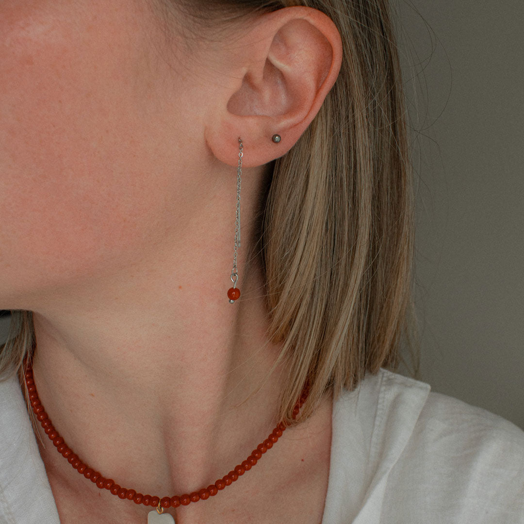 Red Bead Threader Earrings