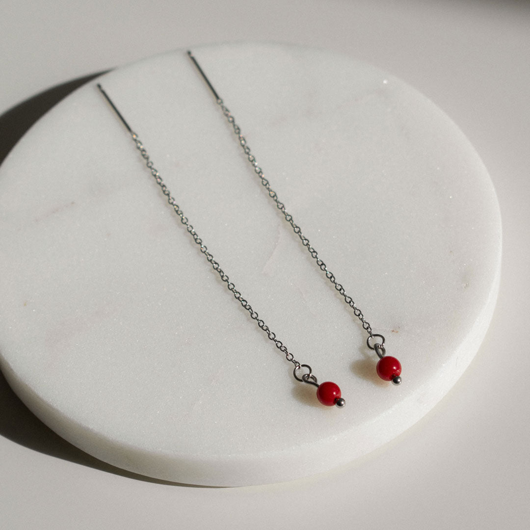 Red Bead Threader Earrings