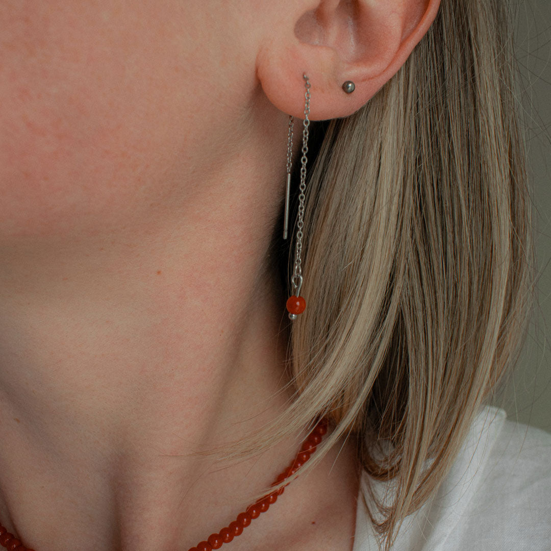 Red Bead Threader Earrings