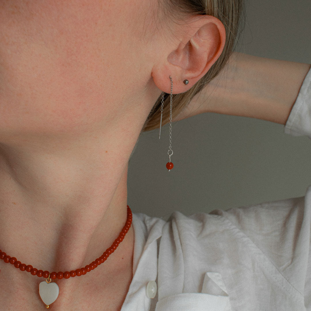 Red Bead Threader Earrings