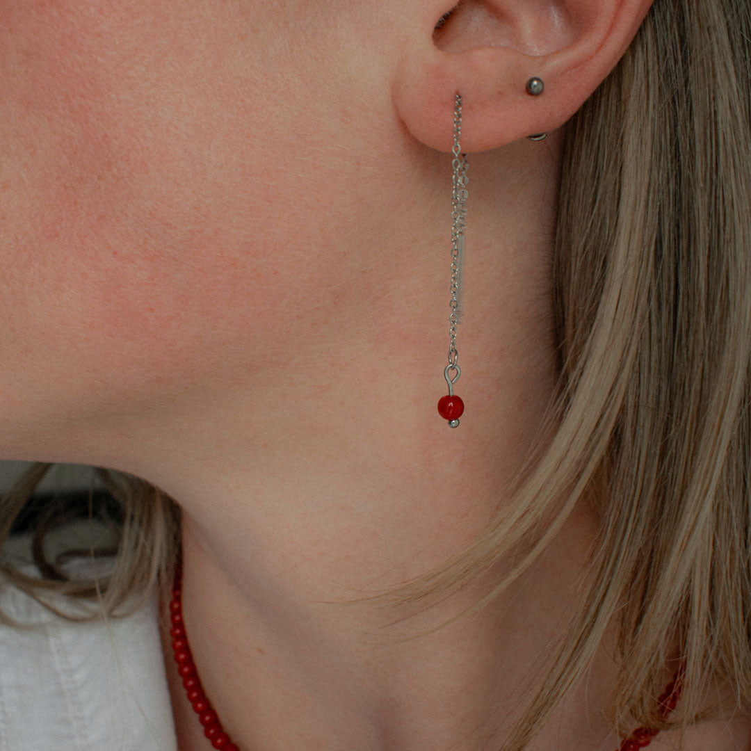 Red Bead Threader Earrings