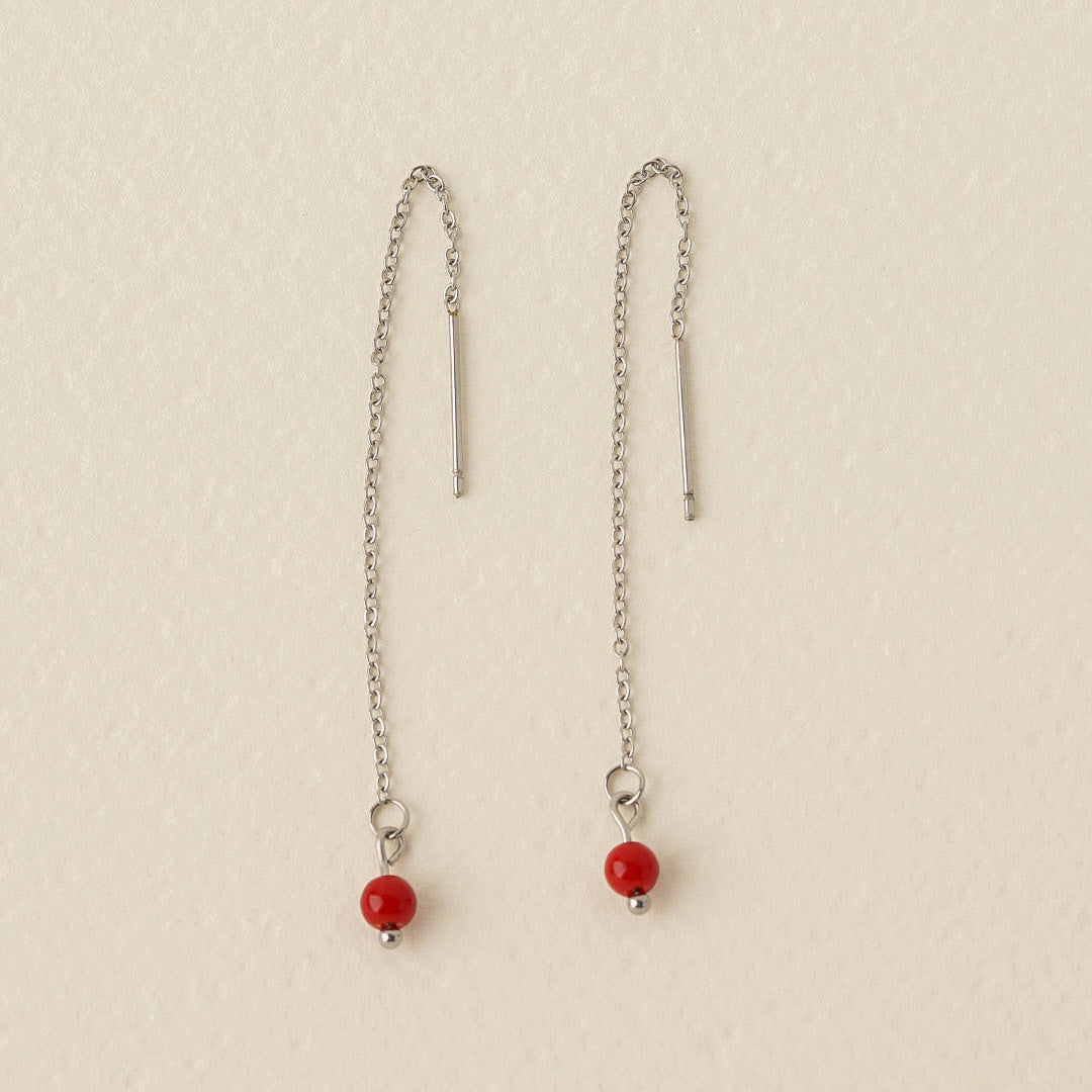 Red Bead Threader Earrings