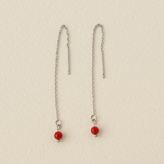 Red Bead Threader Earrings