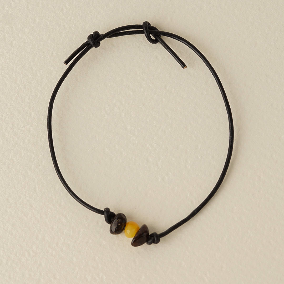 Leather Multicolor Amber Bracelet