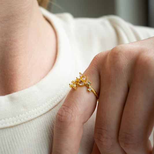 18K Gold-Plated Adjustable Leaves Ring