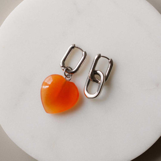 Asymmetric Orange Heart Earrings