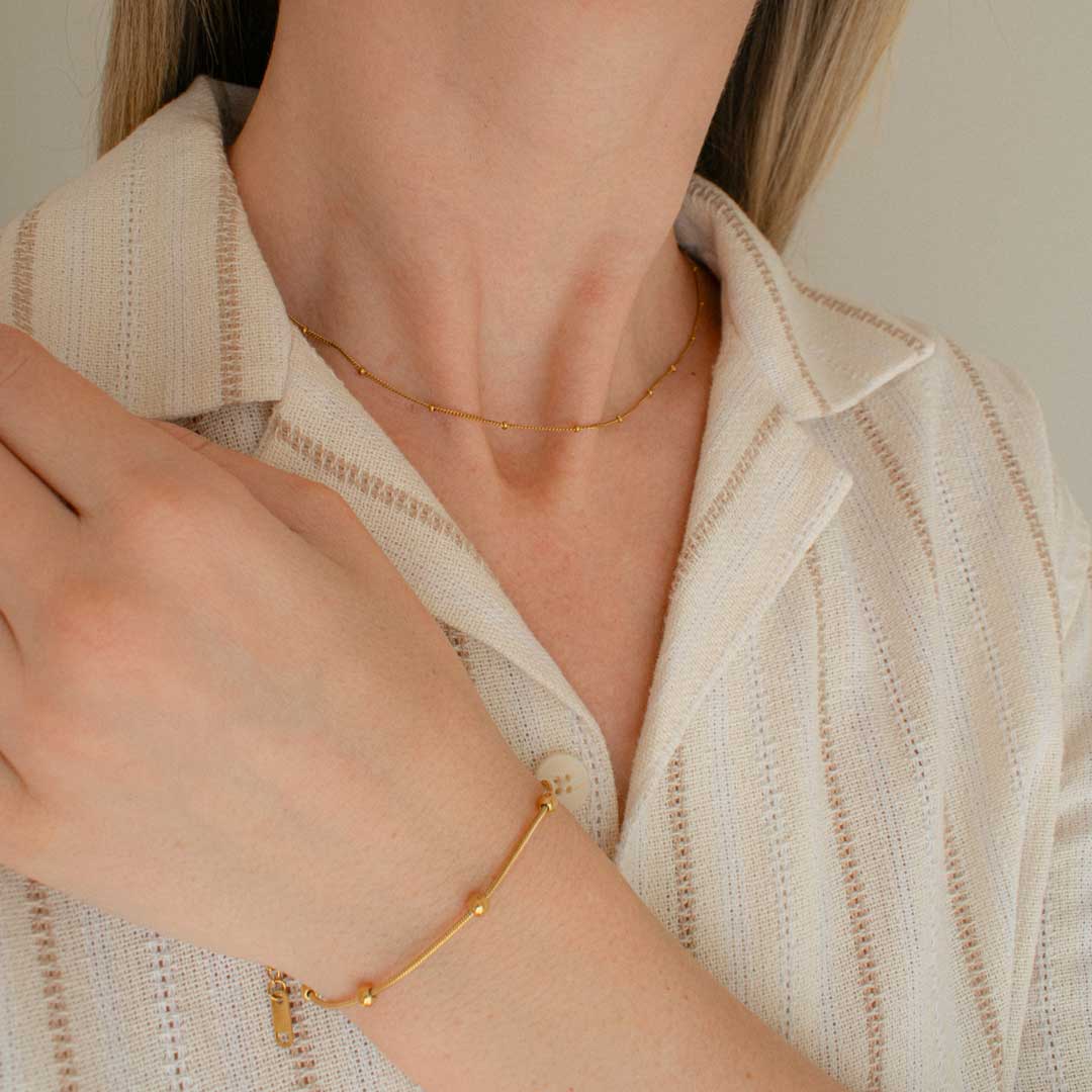 Gold Bead Chain Necklace & Bracelet Set