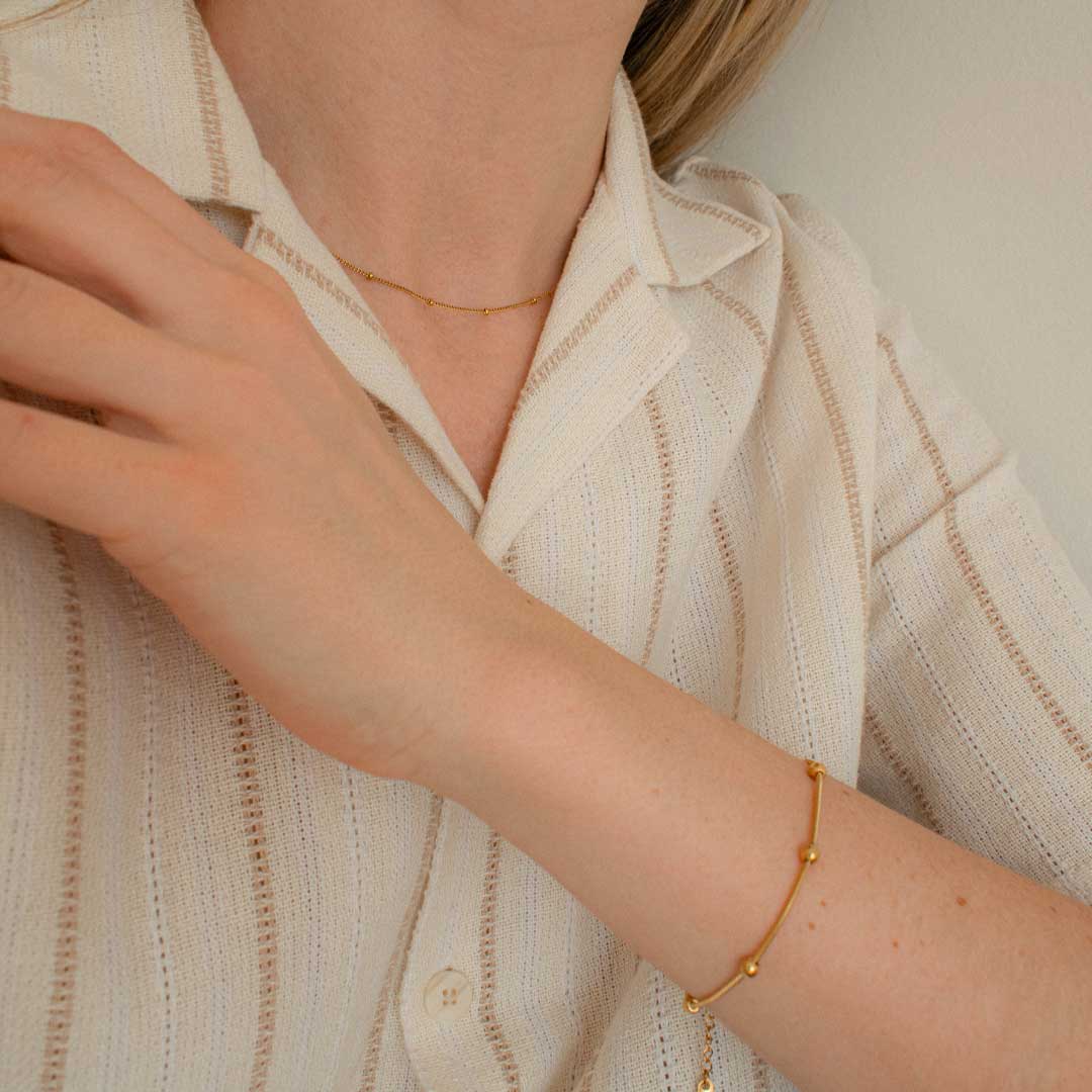 Gold Bead Chain Necklace & Bracelet Set
