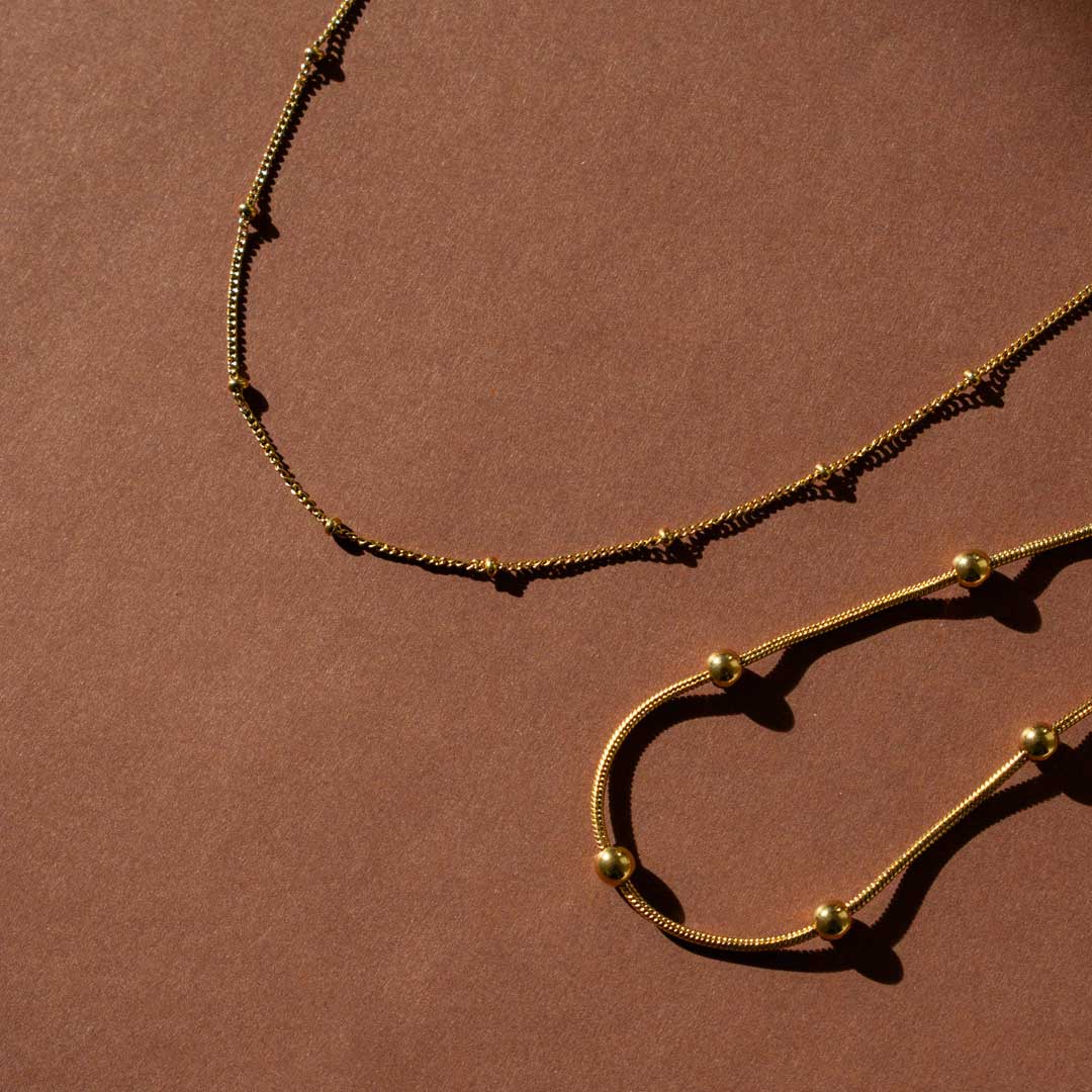 Gold Bead Chain Necklace & Bracelet Set