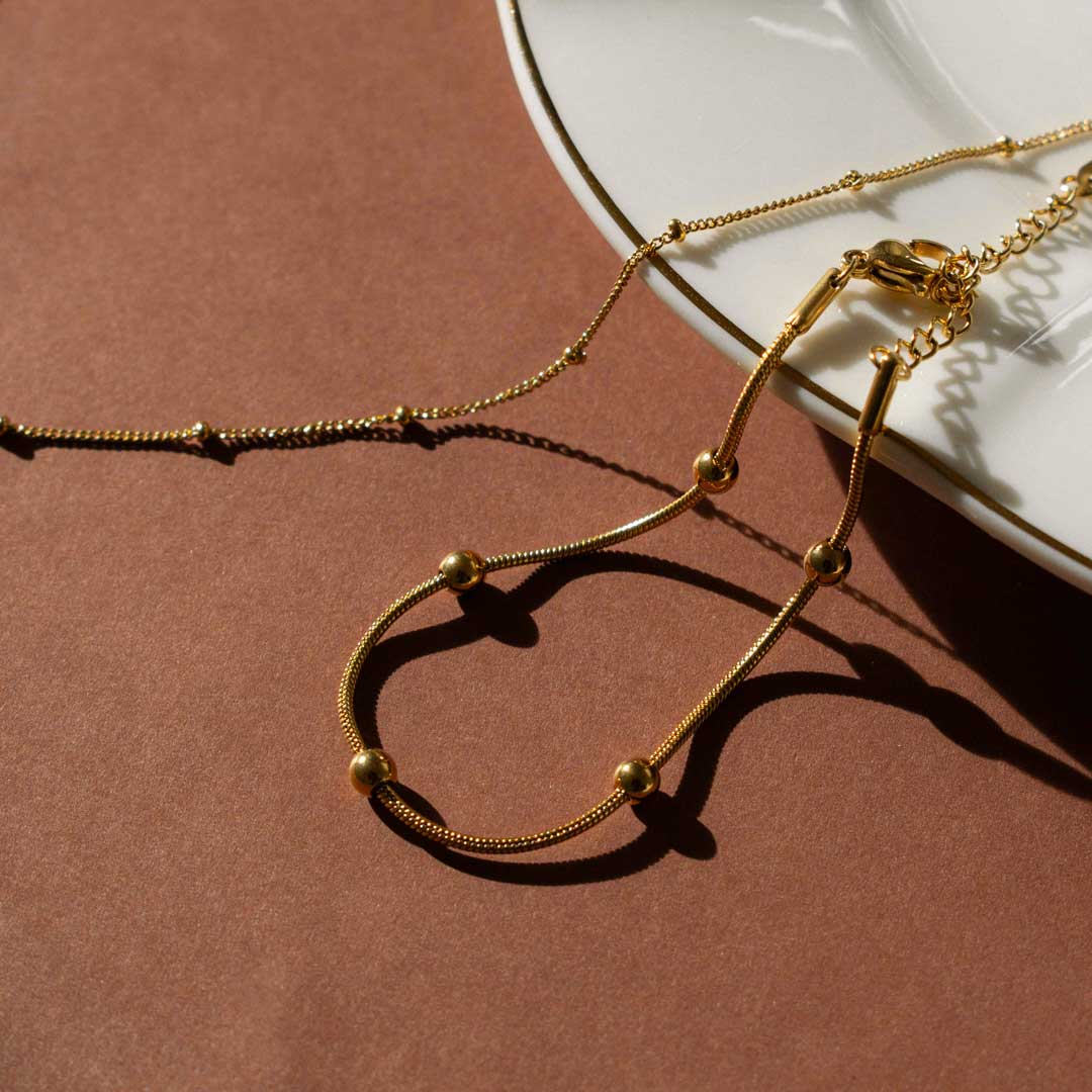 Gold Bead Chain Necklace & Bracelet Set