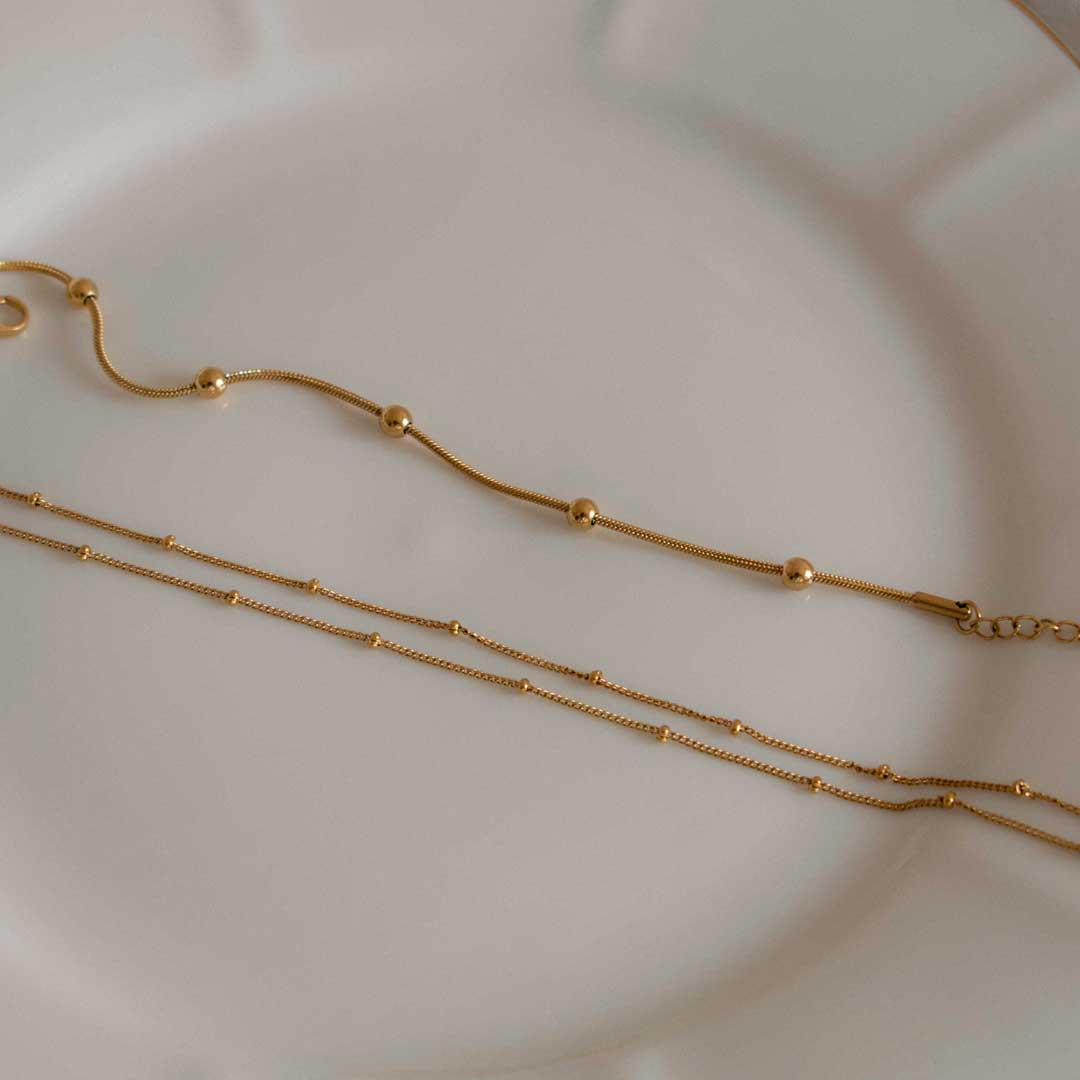 Gold Bead Chain Necklace & Bracelet Set