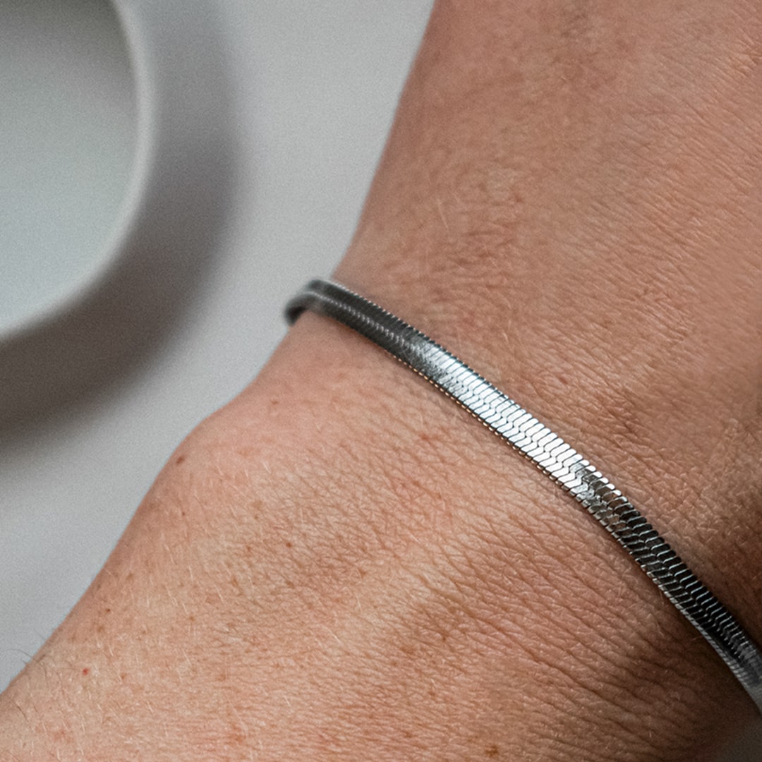 Flat Snake Silver Bracelet