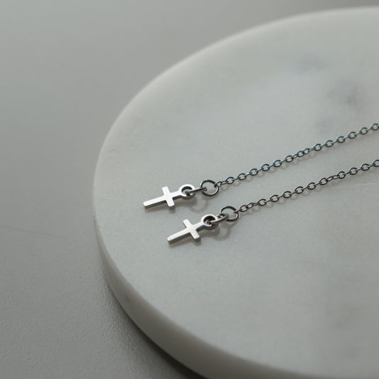Tiny Cross Threader Earrings