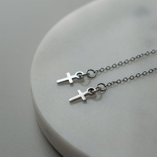 Tiny Cross Threader Earrings