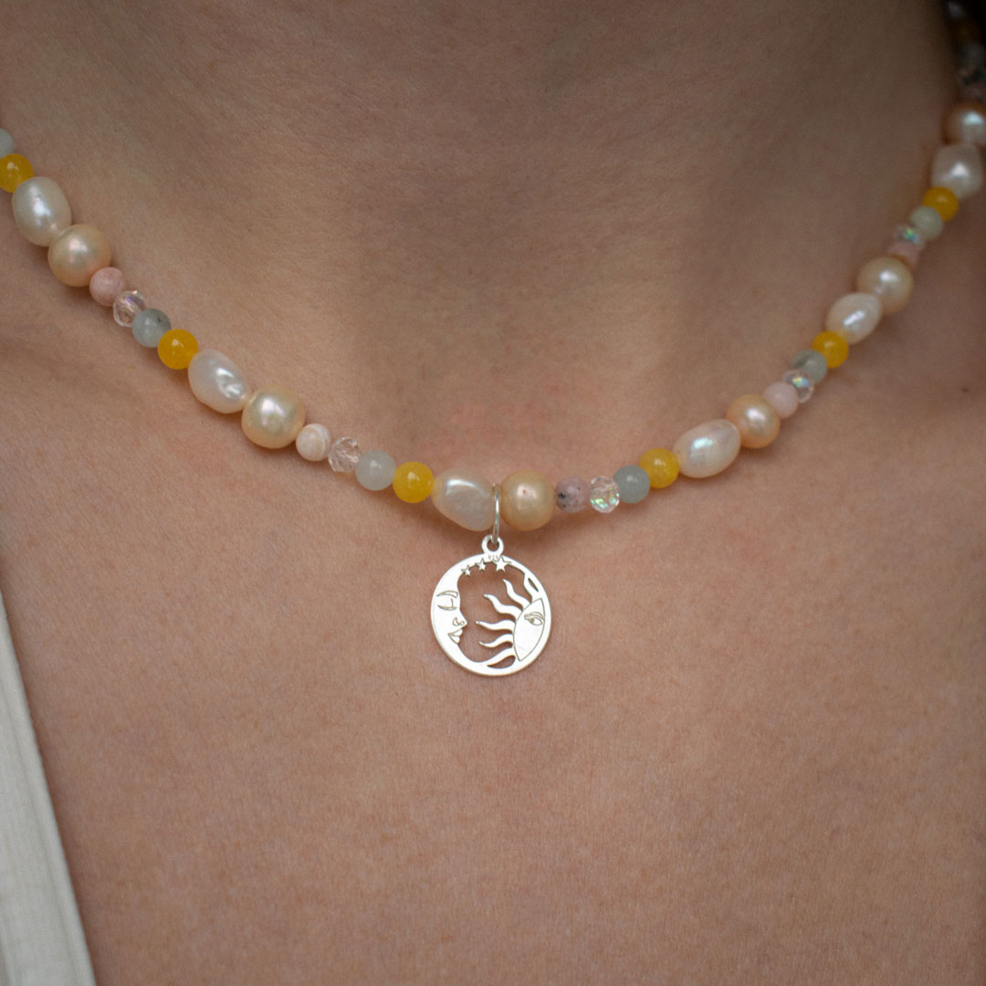 Sun Moon Pearl Beaded Necklace | Made in Estonia 🇪🇪