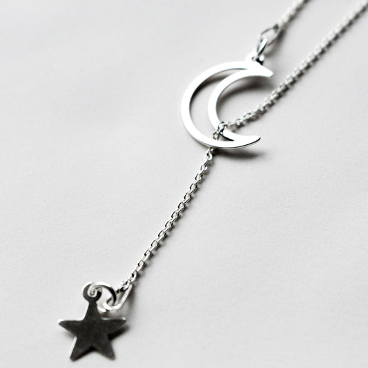 Moon and Star Lariat Necklace