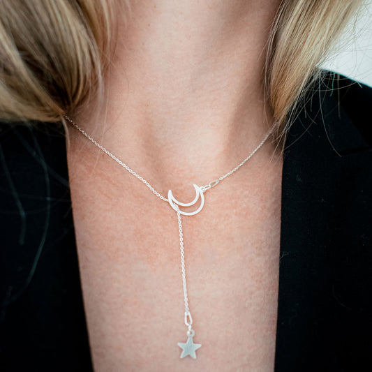 Moon and Star Lariat Necklace