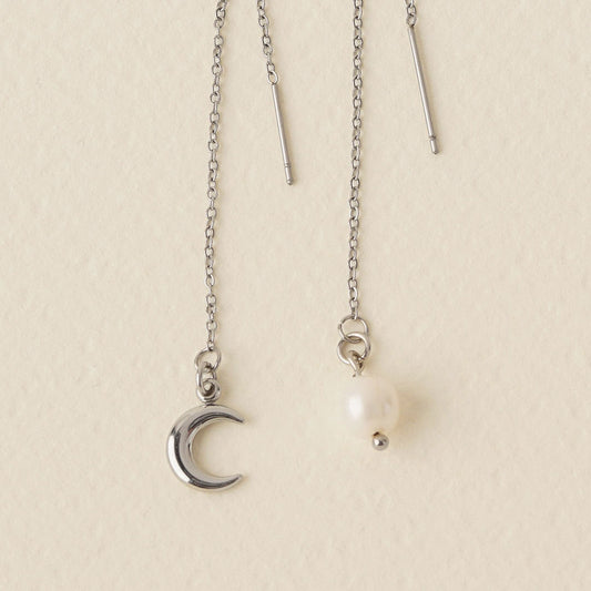Moon & Pearl Threader Earrings