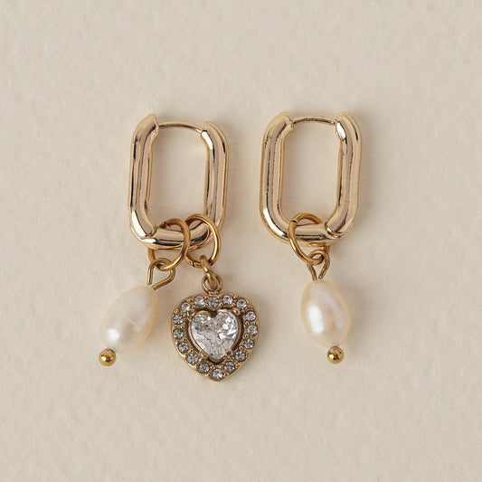 Linda - Asymmetric Heart Pearl Earrings