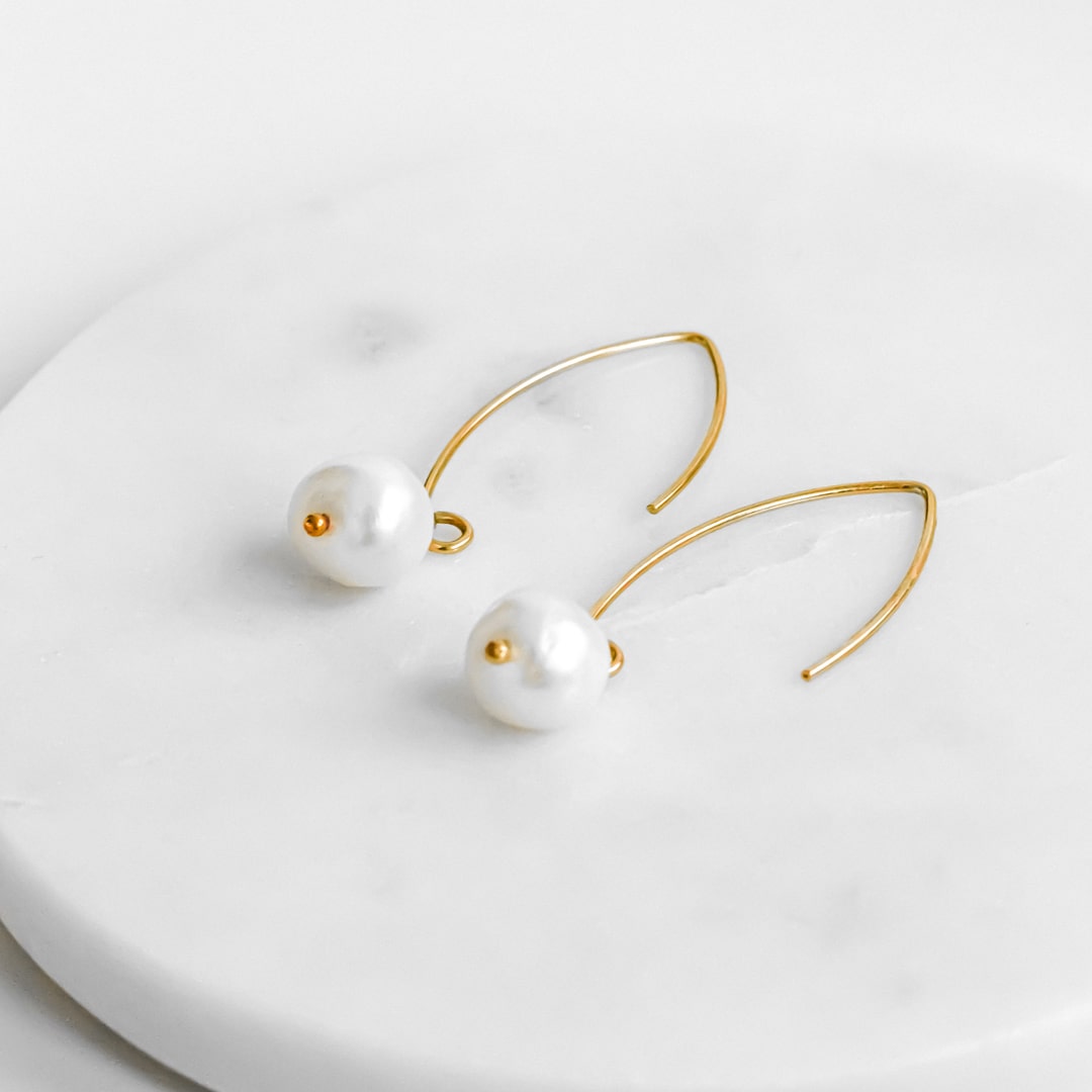 Sterling Silver Pearl Drop Earrings with Curved Ear Wire | Made in Estonia 🇪🇪