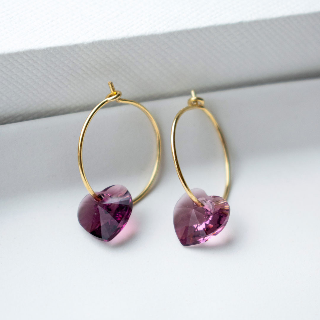 Sterling Silver Heart Crystal Hoops | Made in Estonia 🇪🇪