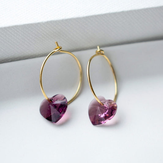 Sterling Silver Heart Crystal Hoops | Made in Estonia 🇪🇪