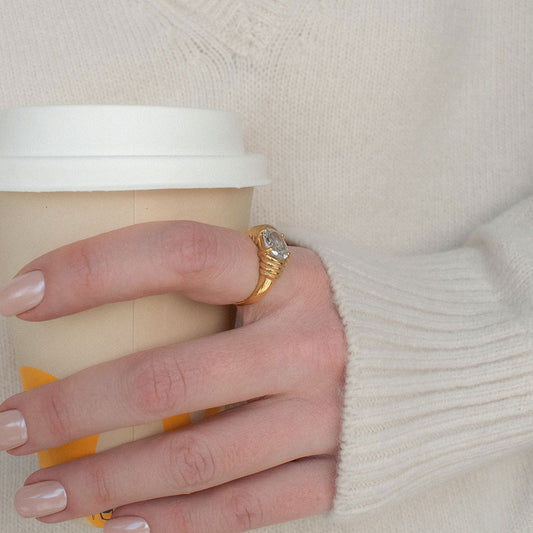 Vintage Ribbed Cubic Zirconia Ring