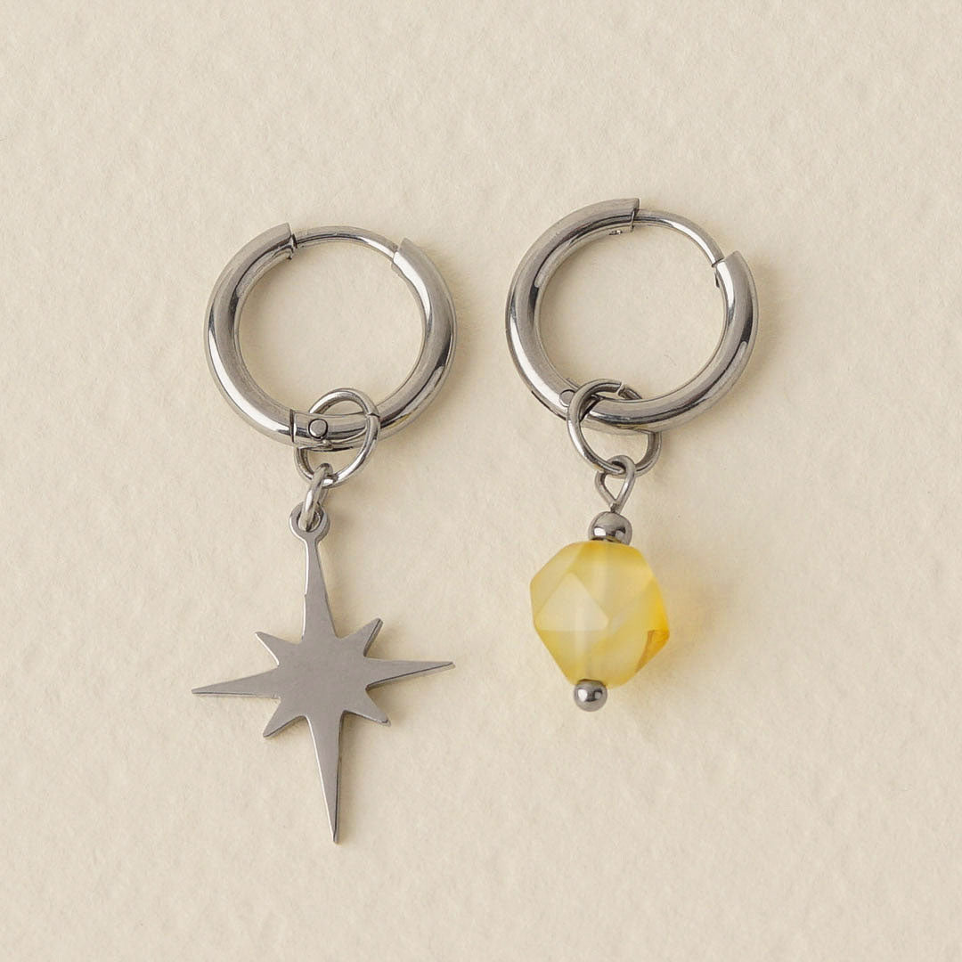 Tähti - Asymmetric North Star Earrings with Yellow Agate